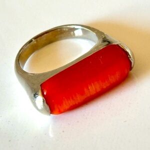 🌷5/25$ Red orange cat eye silver tone ring